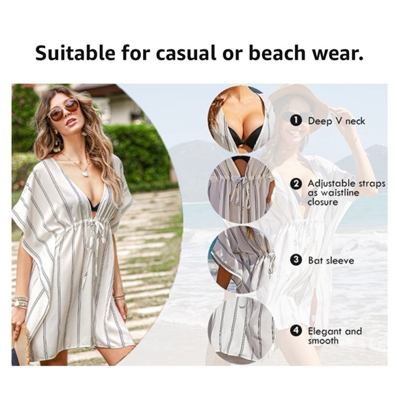 NWT Swimsuit Cover Ups for Women V-Neck Oversized Beach Bikini Cover Ups  SIZE M - Picture 3 of 16